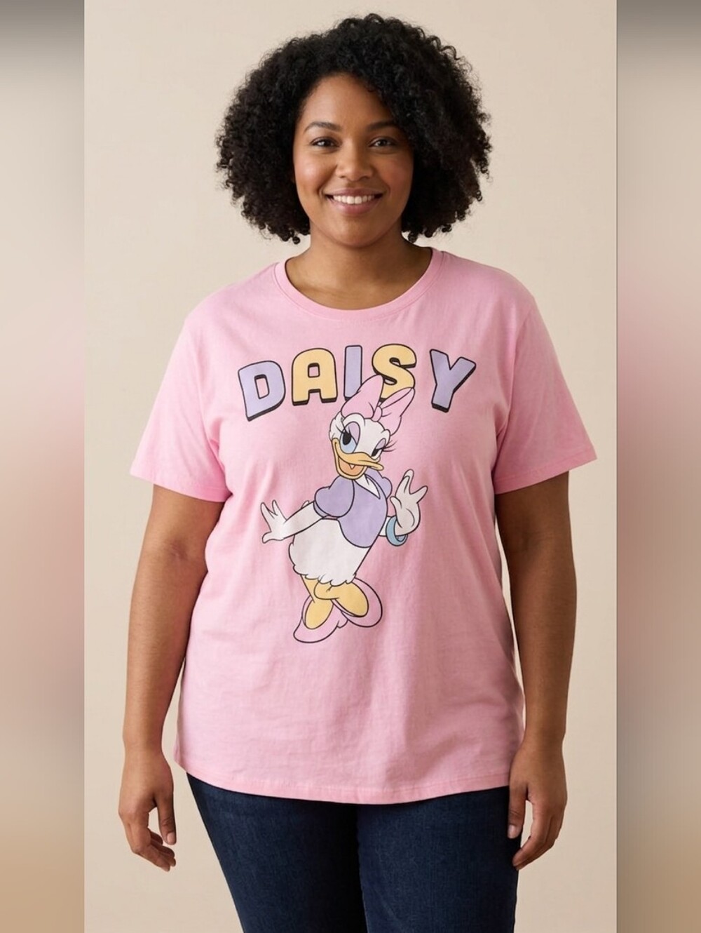 Port & Company Women's NWOT Pink Daisy Duck Graphic Short Sleeve T-Shirt Size XL